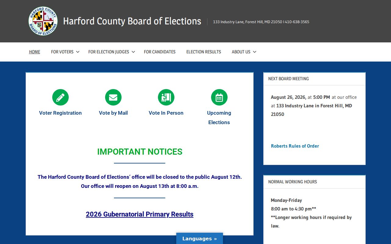 Harford County people search election services page