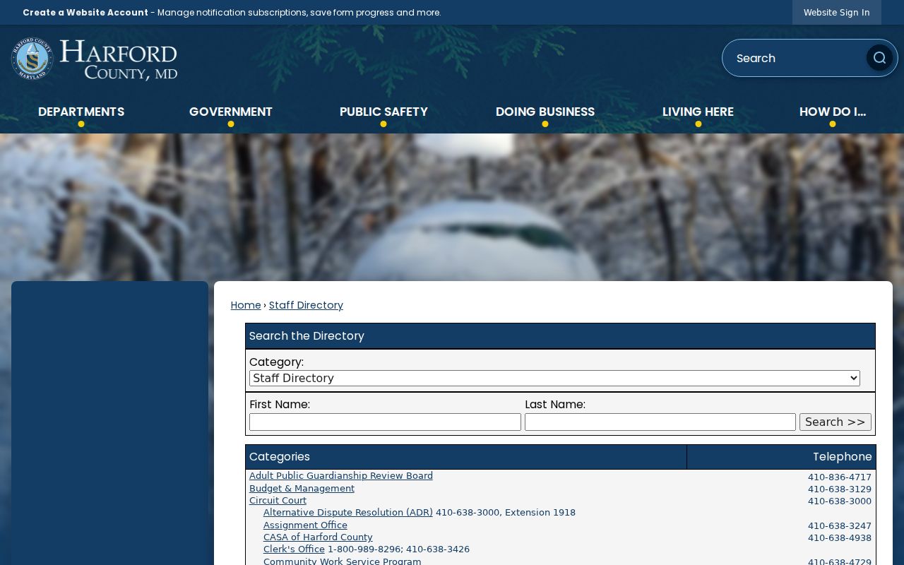 Harford County people directories staff search