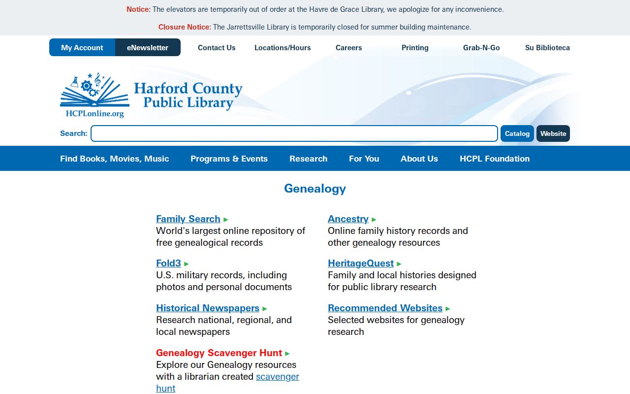 Harford County people directories and genealogy resources